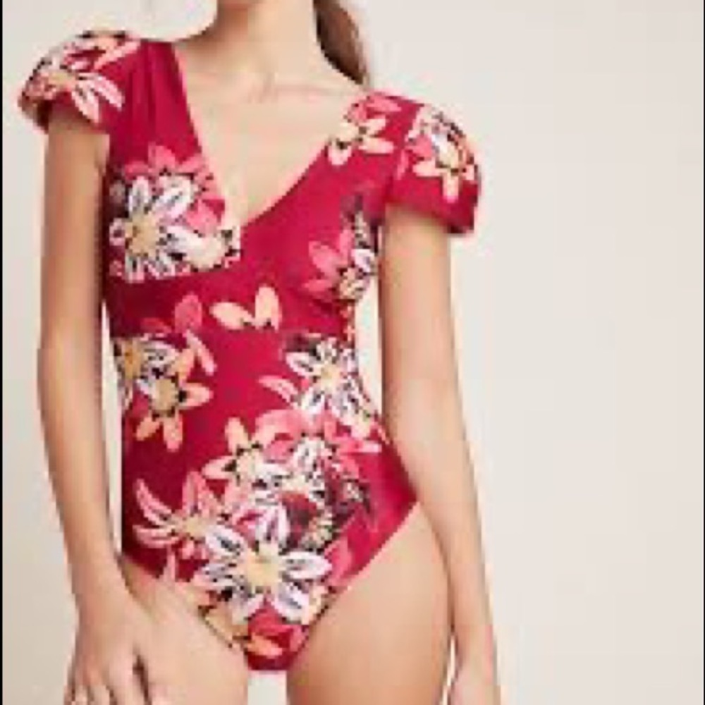 NWT Anthropologie PatBo Carmen one piece swimsuit pink floral